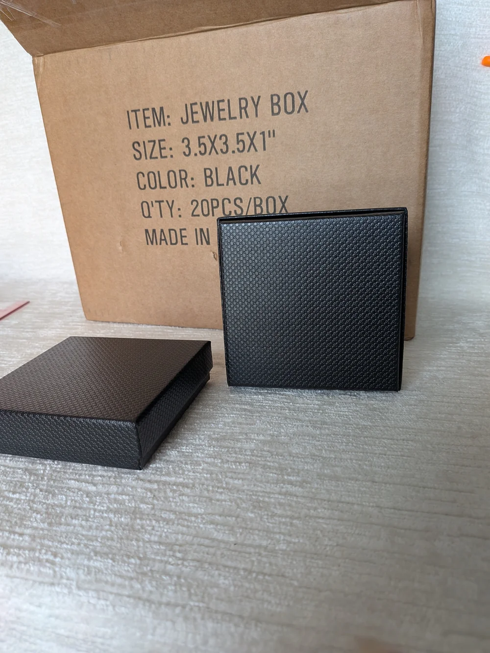 Black Textured Jewelry Box With Poly Fill - Set of 20